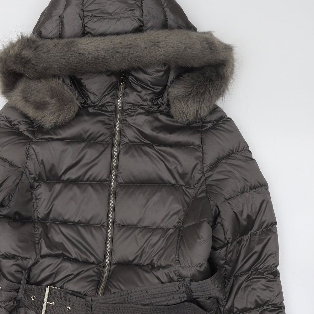 Marks and Spencer Womens Grey Parka Coat Size 14 Zip