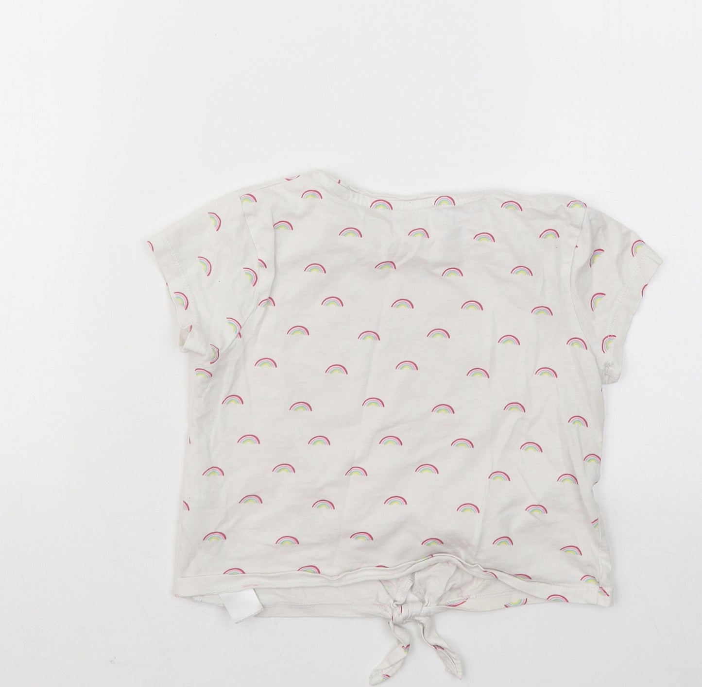 Primark Girls Grey Geometric Cotton Basic T-Shirt Size 6-7 Years Round Neck Pullover - Rainbow