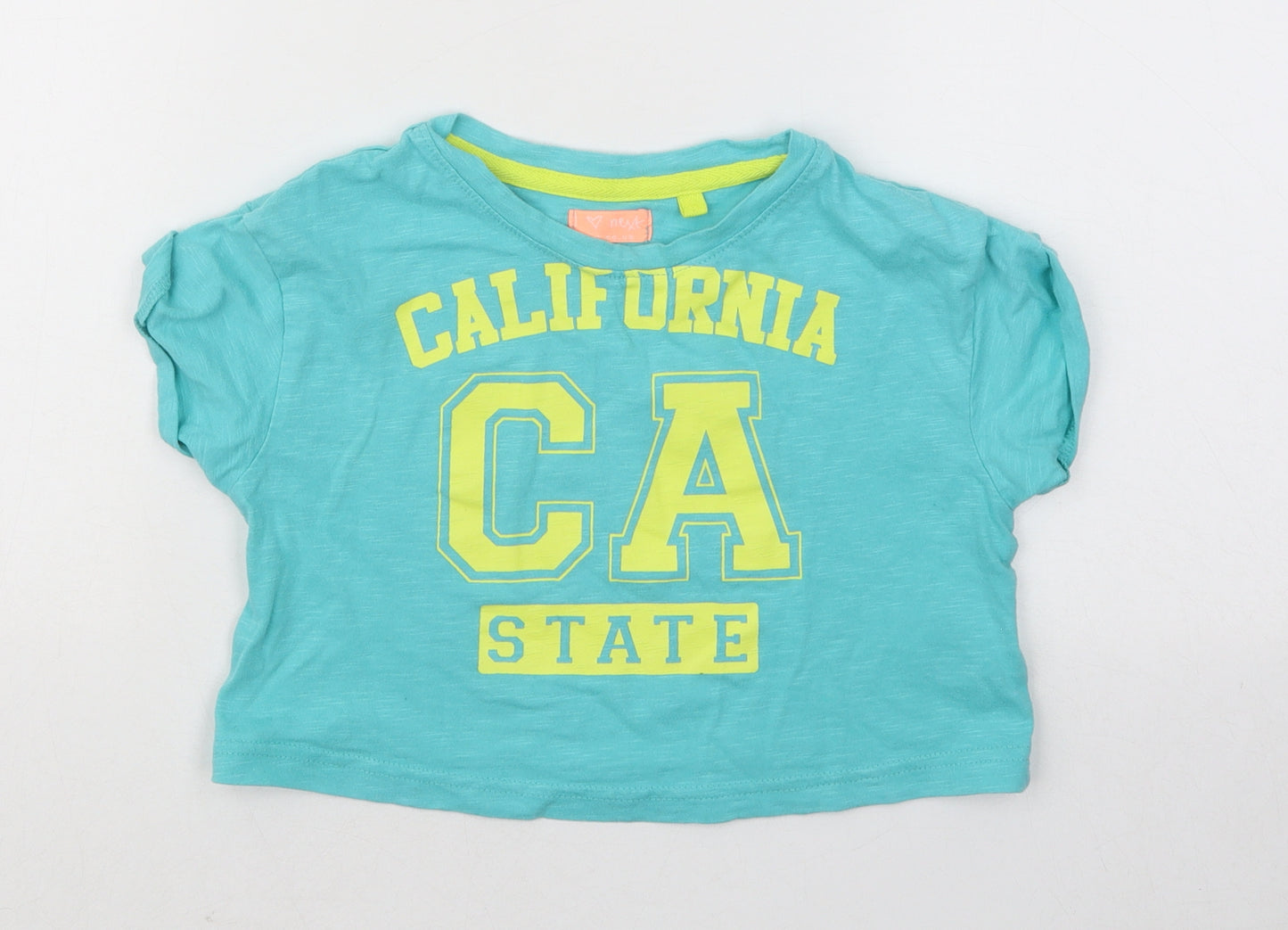 NEXT Girls Blue Cotton Basic T-Shirt Size 4 Years Round Neck Pullover - California State