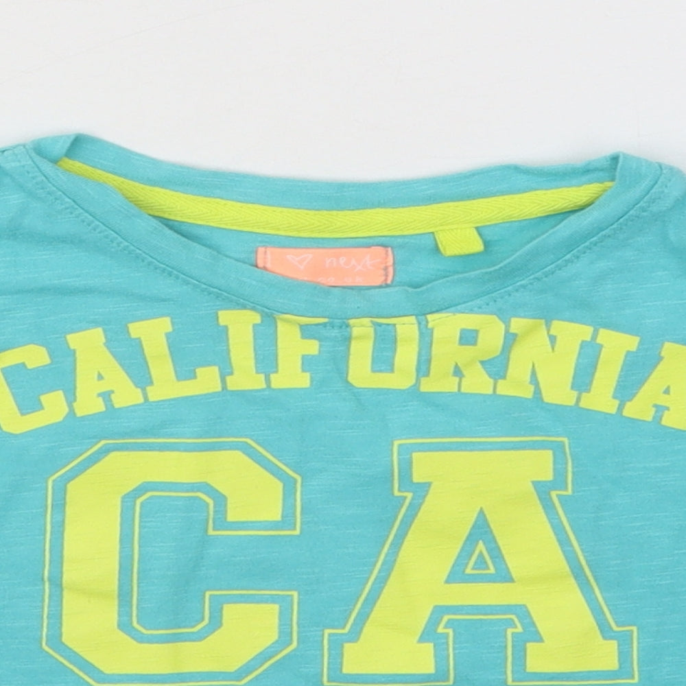 NEXT Girls Blue Cotton Basic T-Shirt Size 4 Years Round Neck Pullover - California State