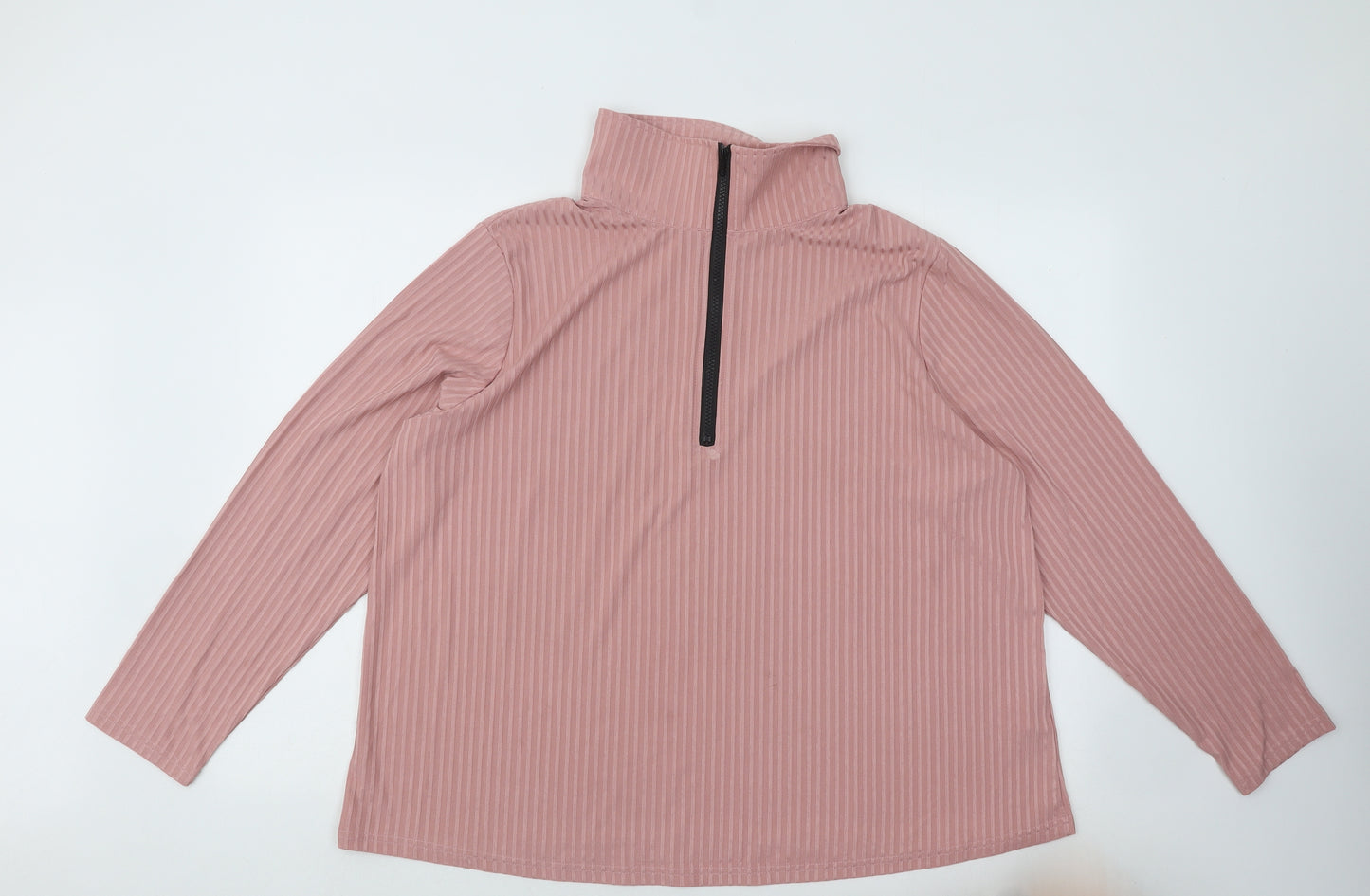 SheIn Womens Pink Striped Polyester Pullover Sweatshirt Size 2XL Zip
