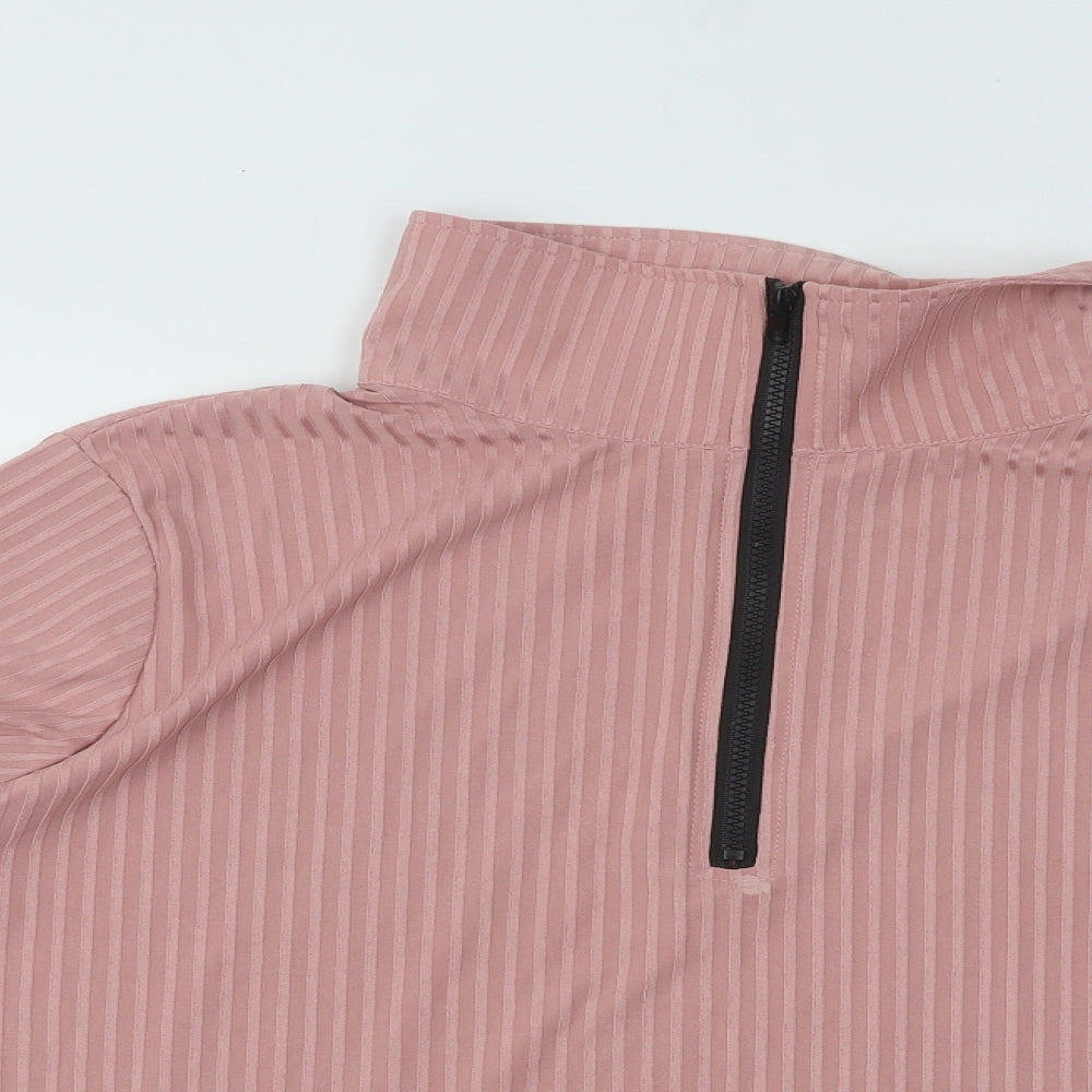 SheIn Womens Pink Striped Polyester Pullover Sweatshirt Size 2XL Zip