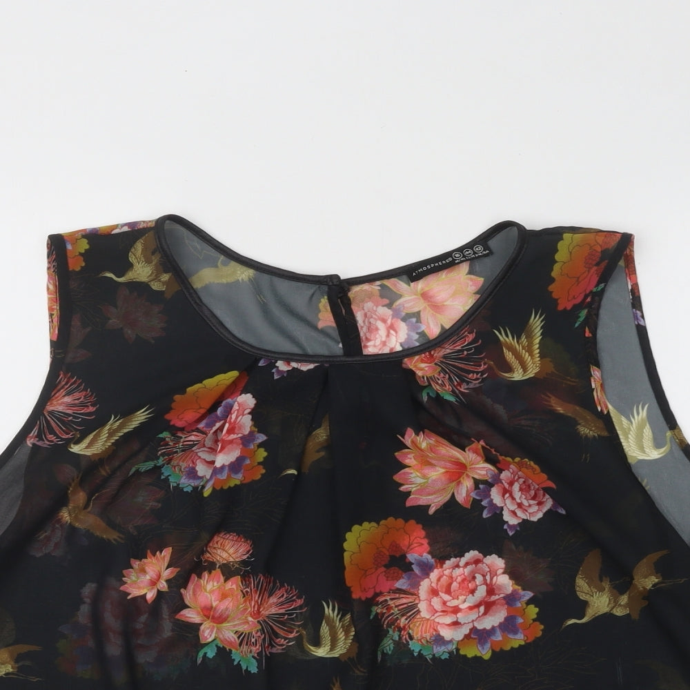 Atmosphere Womens Black Floral Polyester Basic Blouse Size 16 Round Neck