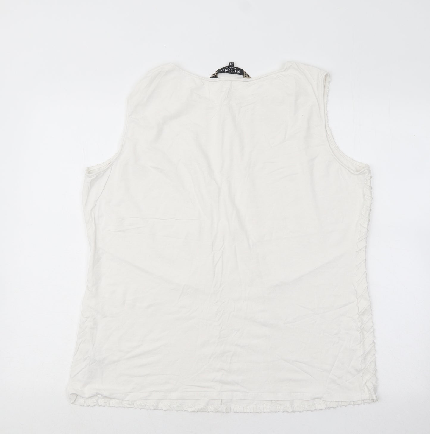 Principles Womens White Striped Viscose Basic Tank Size 20 Round Neck