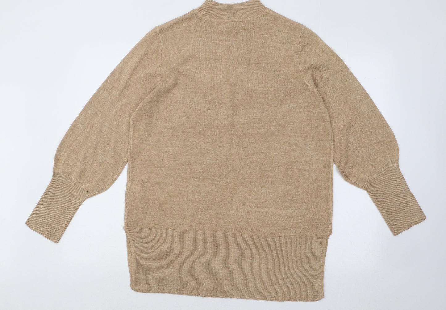 Marks and Spencer Womens Beige Mock Neck Acrylic Pullover Jumper Size L