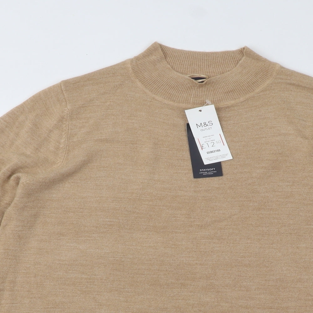 Marks and Spencer Womens Beige Mock Neck Acrylic Pullover Jumper Size L