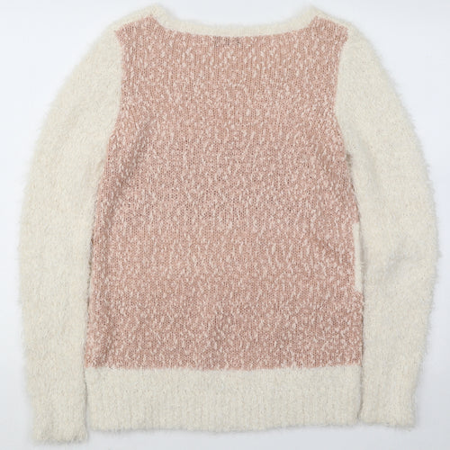 F&F Womens White Boat Neck Striped Polyester Pullover Jumper Size 8