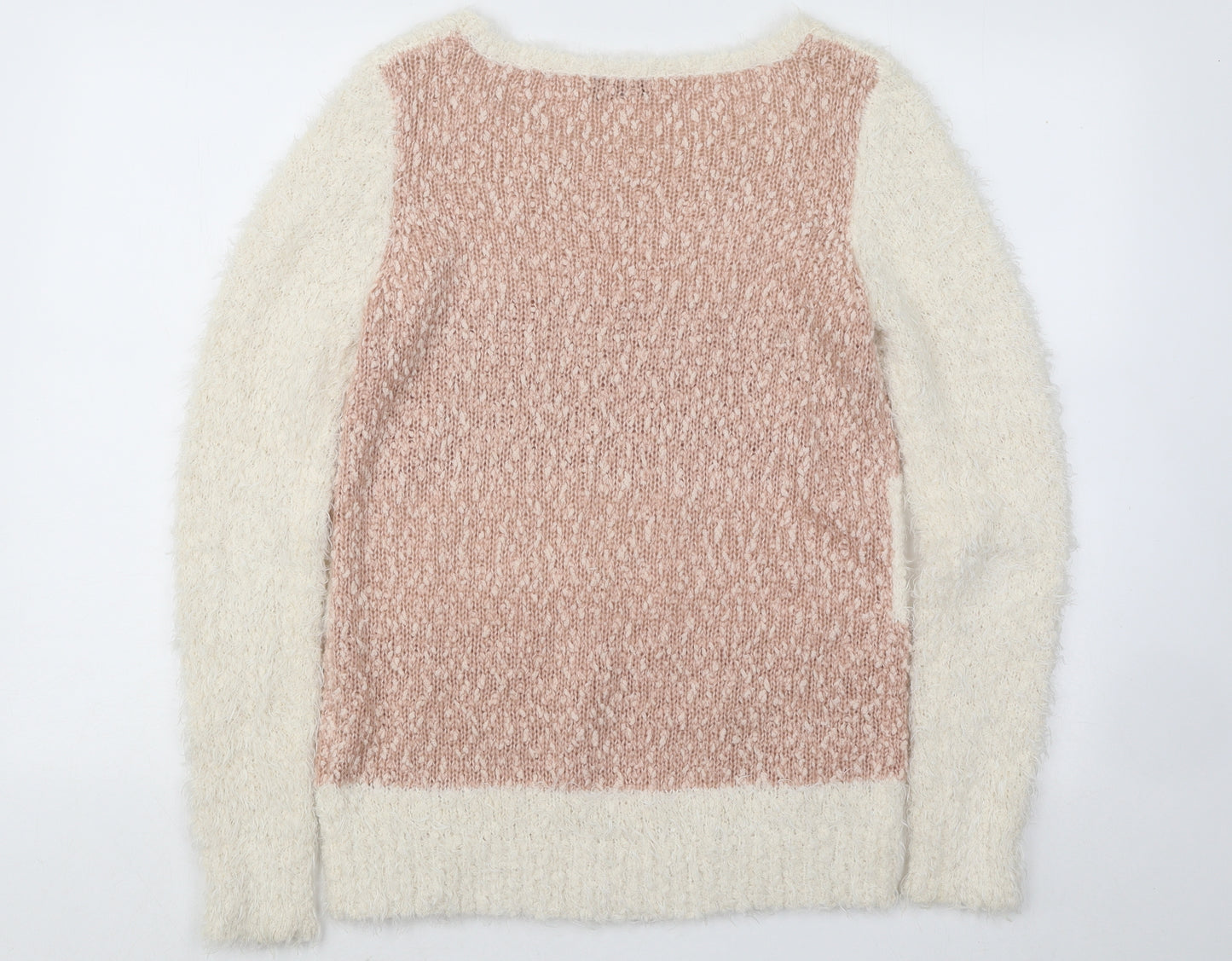 F&F Womens White Boat Neck Striped Polyester Pullover Jumper Size 8