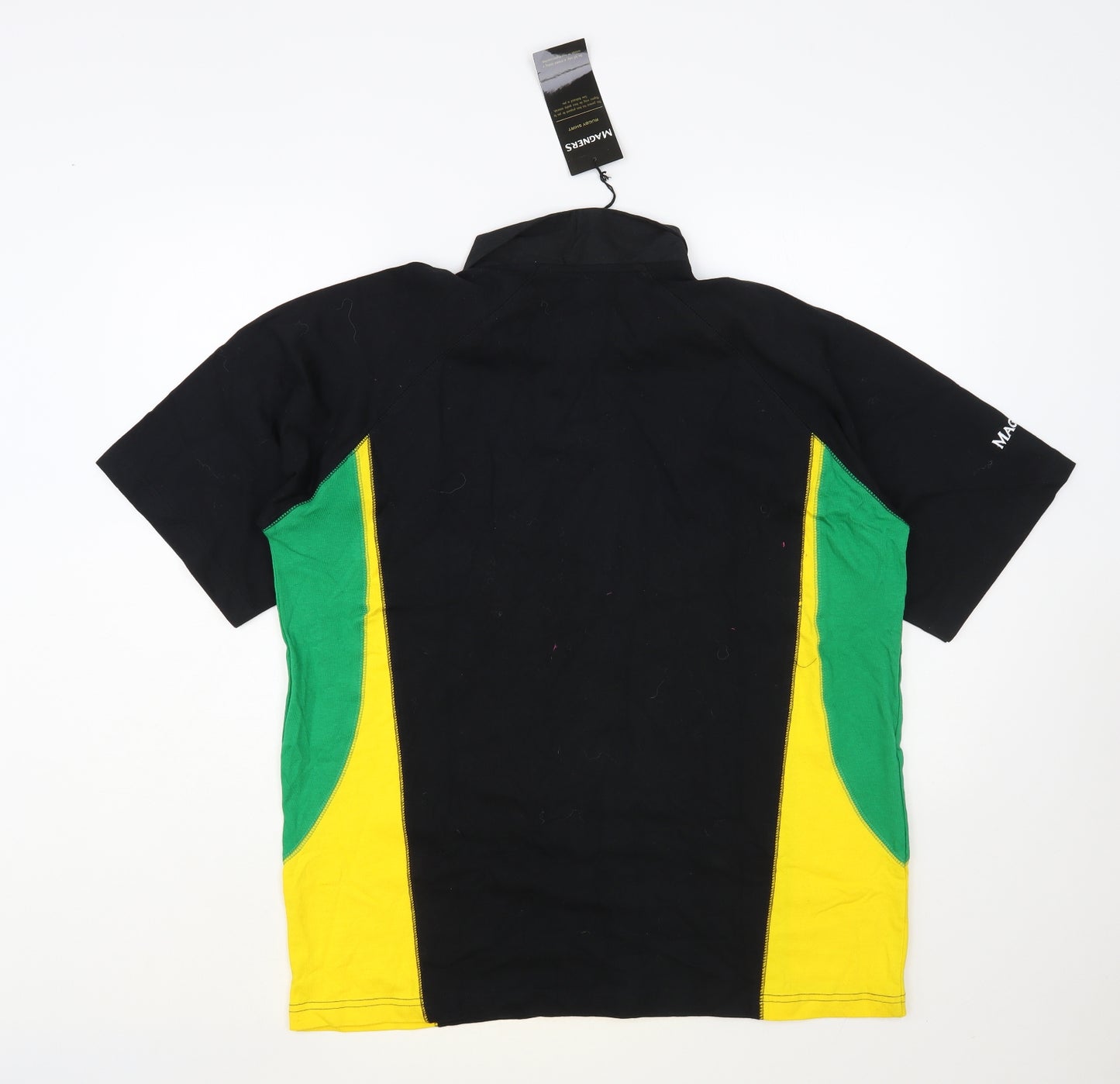 Magners Mens Black Colourblock Cotton Polo Size M Collared Button