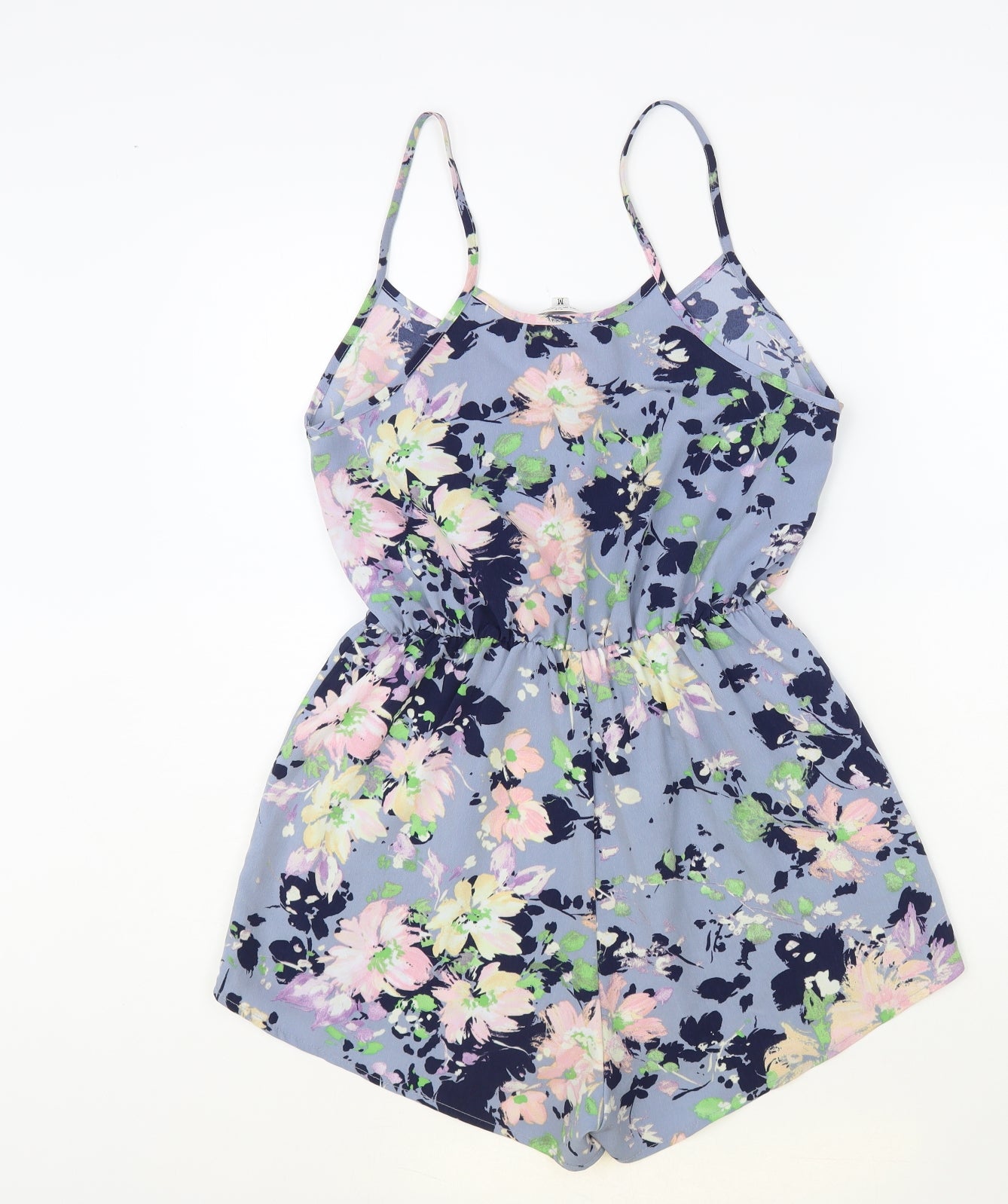 Oh My Love Womens Blue Floral Polyester Playsuit One-Piece Size M Pullover