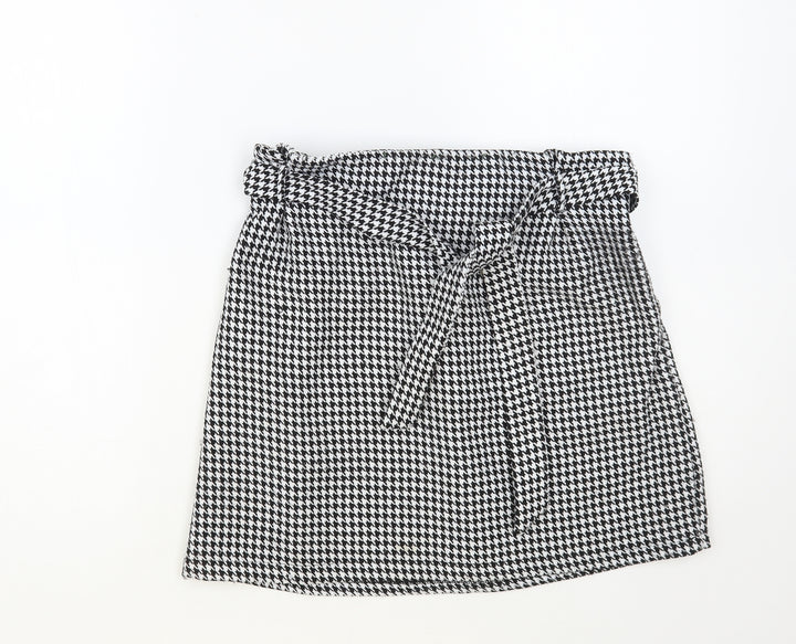 New Look Womens Black Geometric Polyester Mini Skirt Size 10 Tie