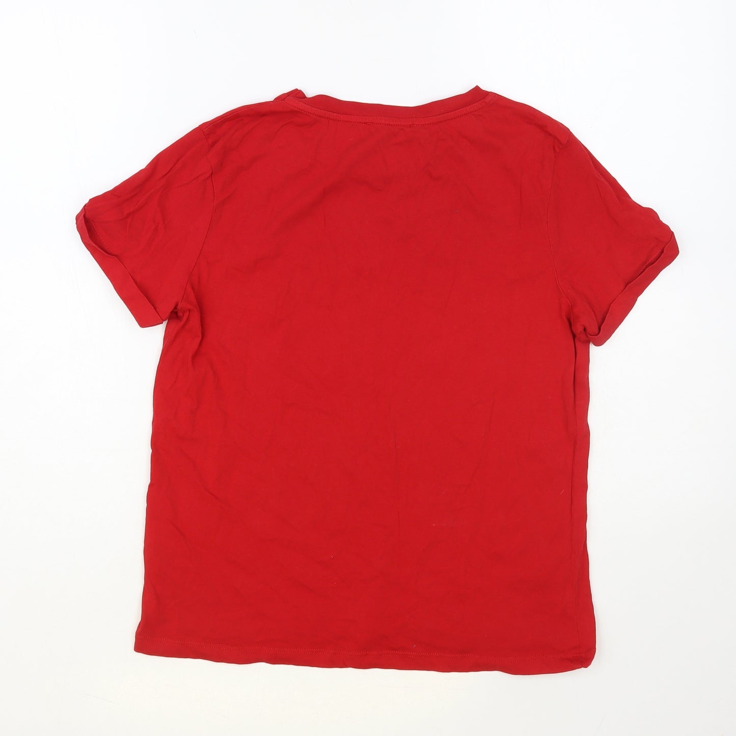 Primark Womens Red Cotton Basic T-Shirt Size 10 Crew Neck - Boston