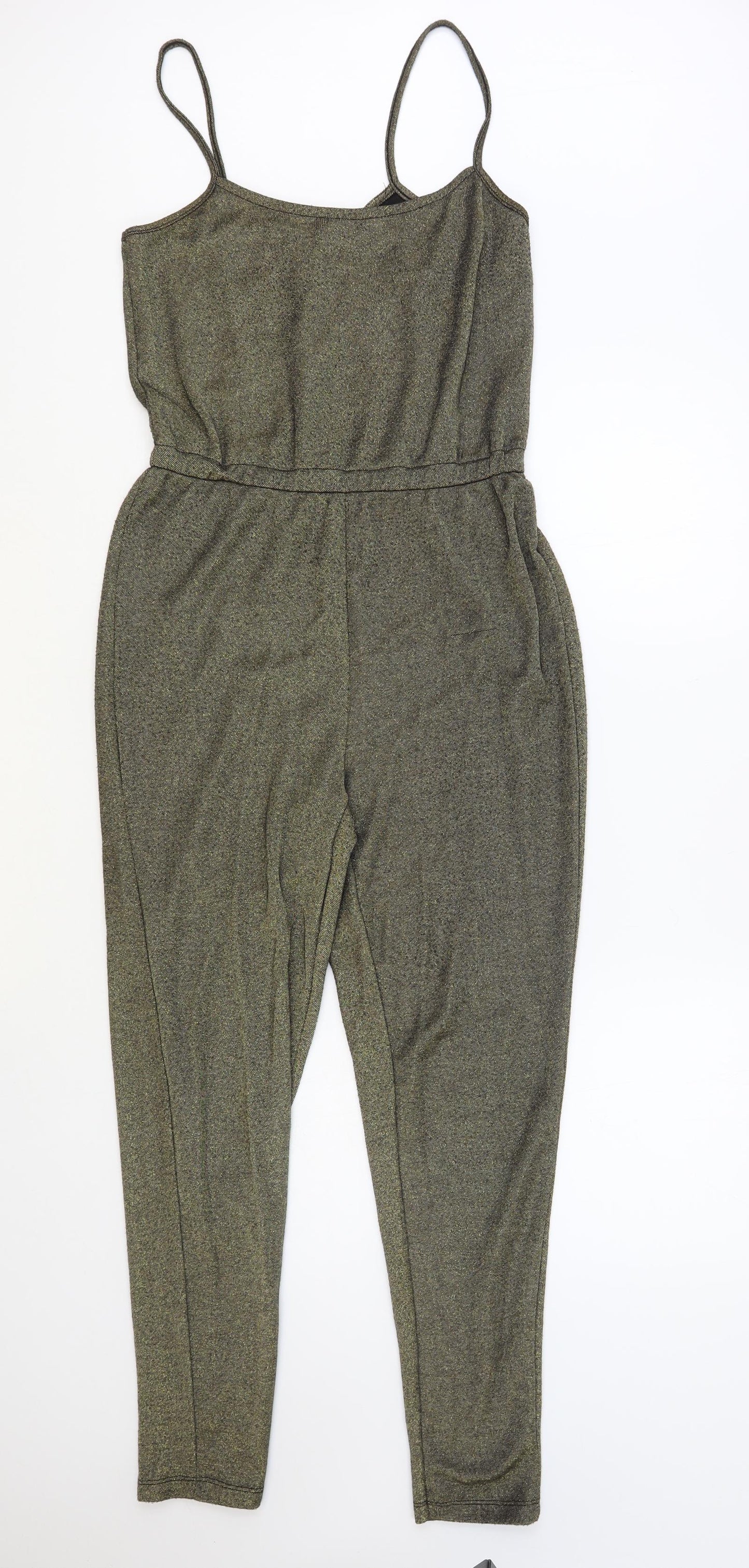 Topshop Womens Gold Polyester Playsuit One-Piece Size 8 L29 in Button