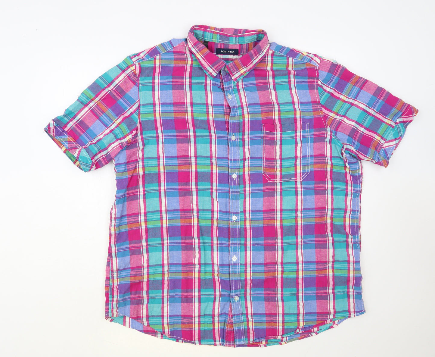 Southbay Mens Multicoloured Plaid Cotton Button-Up Size XL Collared Button