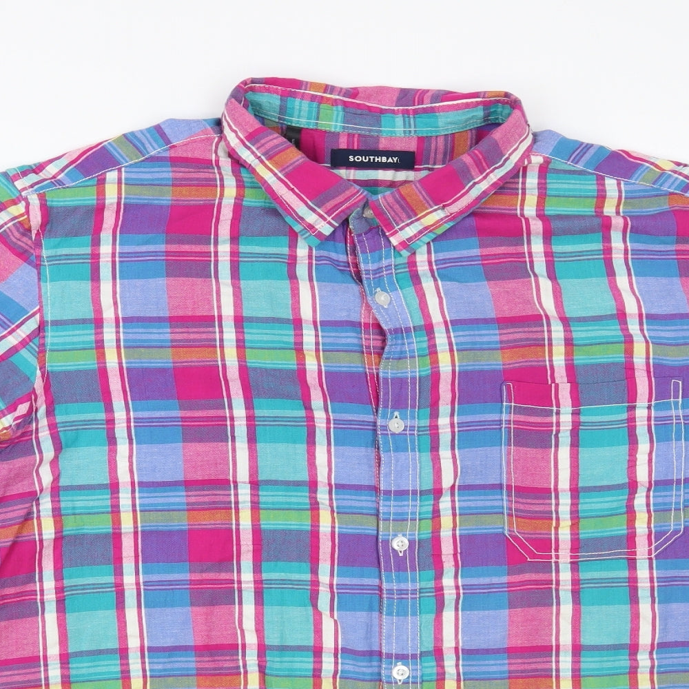 Southbay Mens Multicoloured Plaid Cotton Button-Up Size XL Collared Button