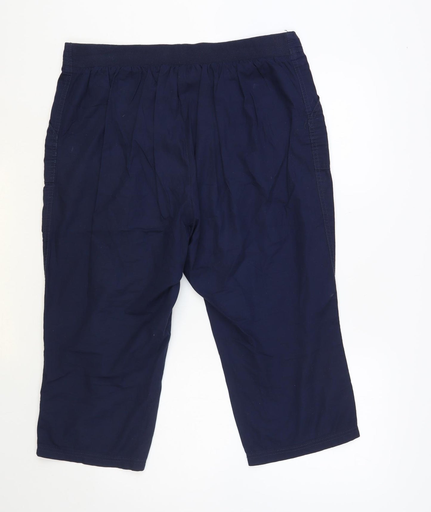 Bonmarché Womens Blue Cotton Cropped Trousers Size 16 L21 in Regular Drawstring