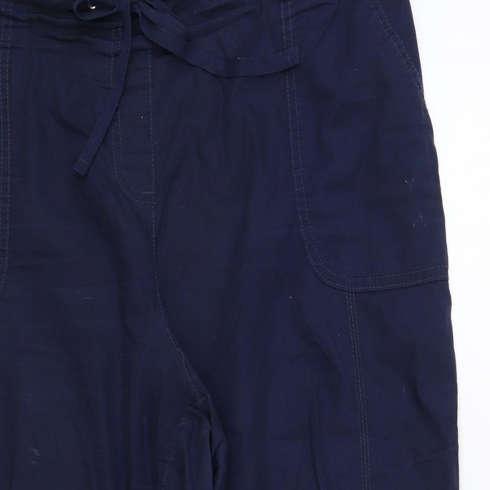 Bonmarché Womens Blue Cotton Cropped Trousers Size 16 L21 in Regular Drawstring