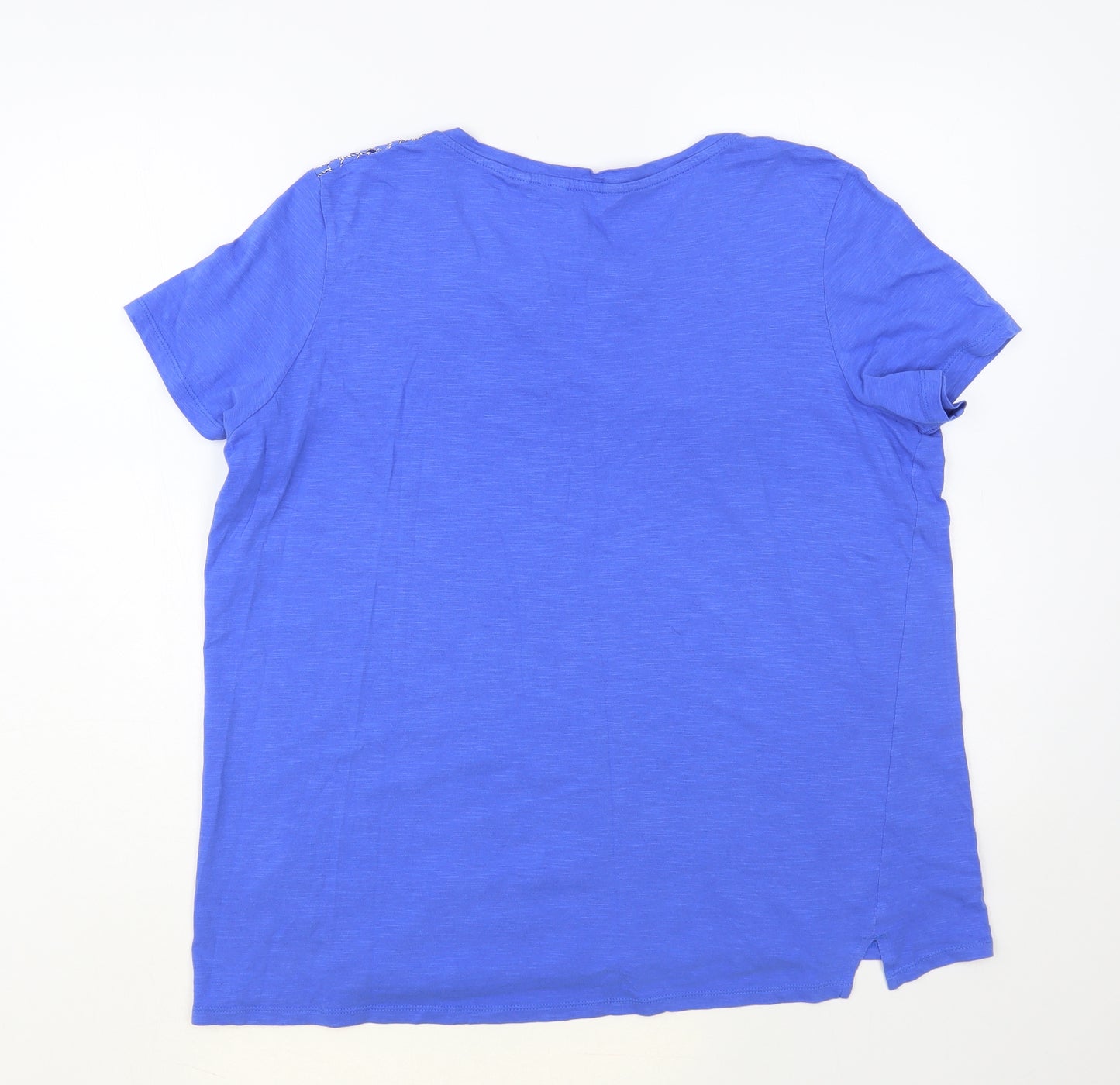 NEXT Womens Blue Geometric Cotton Basic T-Shirt Size 16 V-Neck - Lace Detail