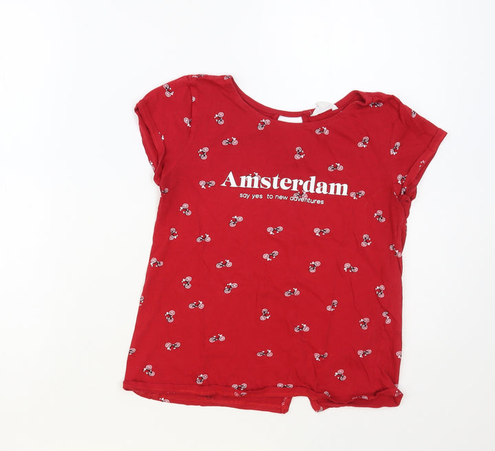 Springfield Womens Red Geometric Cotton Basic Tank Size S Crew Neck - Amsterdam