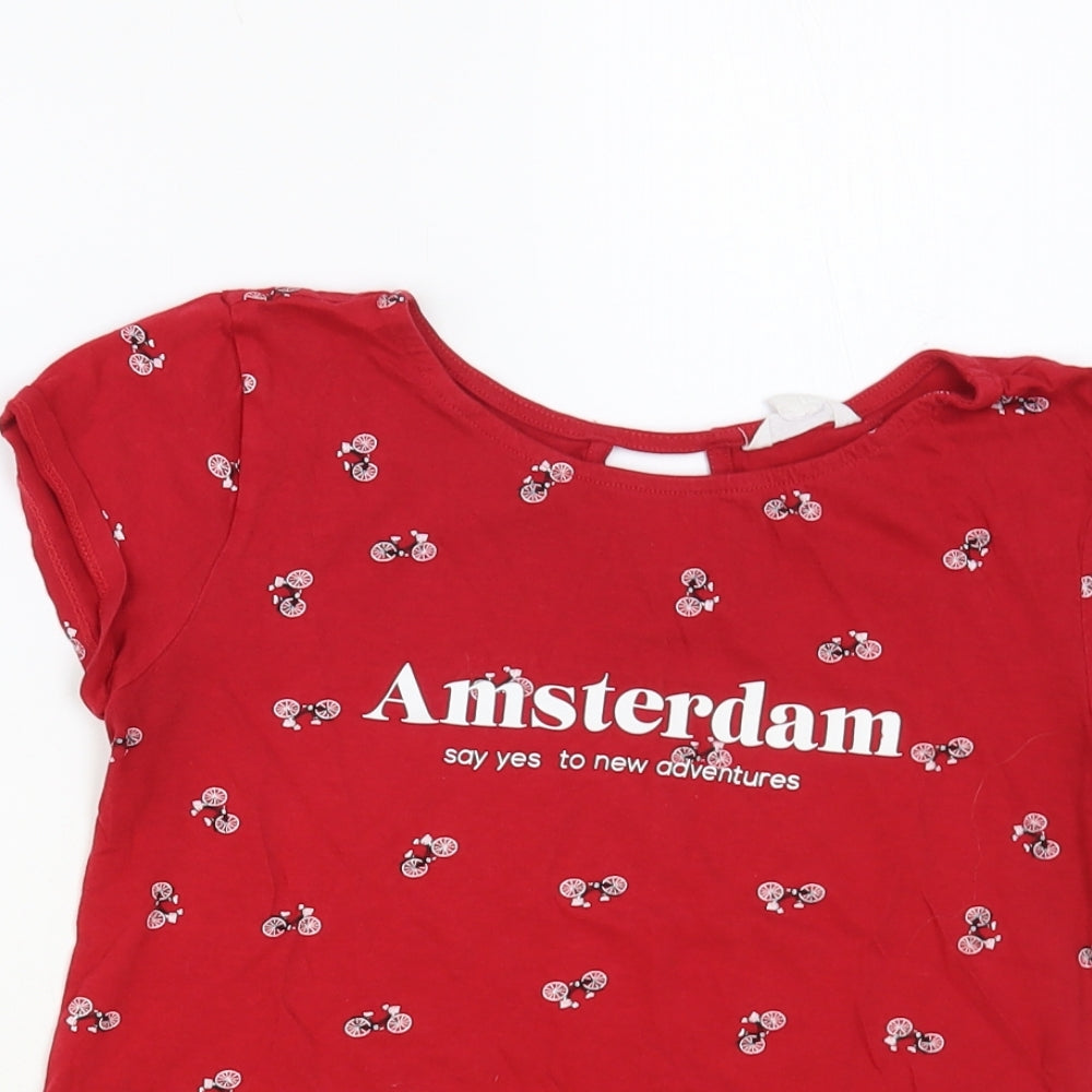 Springfield Womens Red Geometric Cotton Basic Tank Size S Crew Neck - Amsterdam