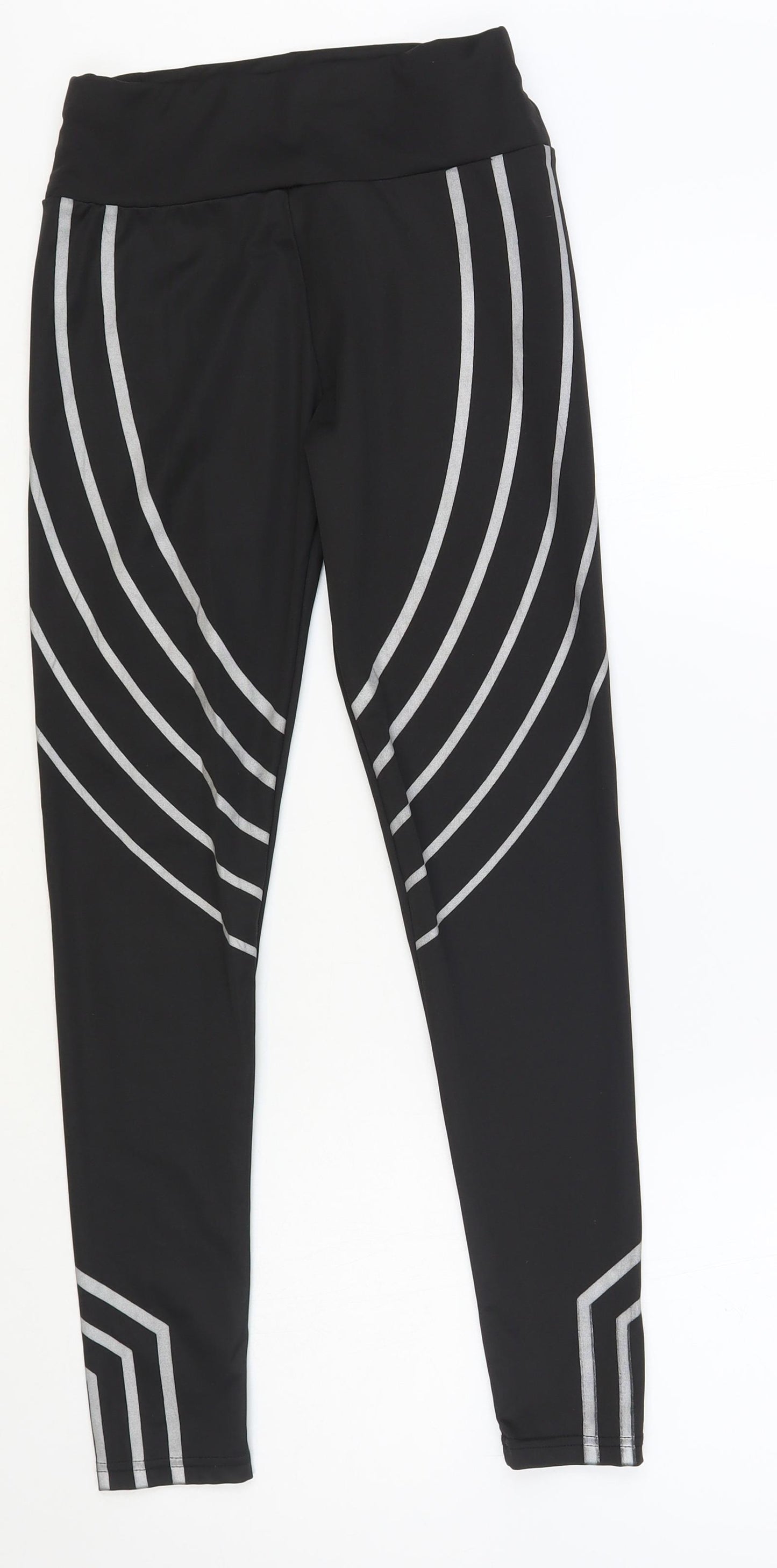 Preworn Womens Black Striped Polyester Compression Leggings Size S Regular Pullover