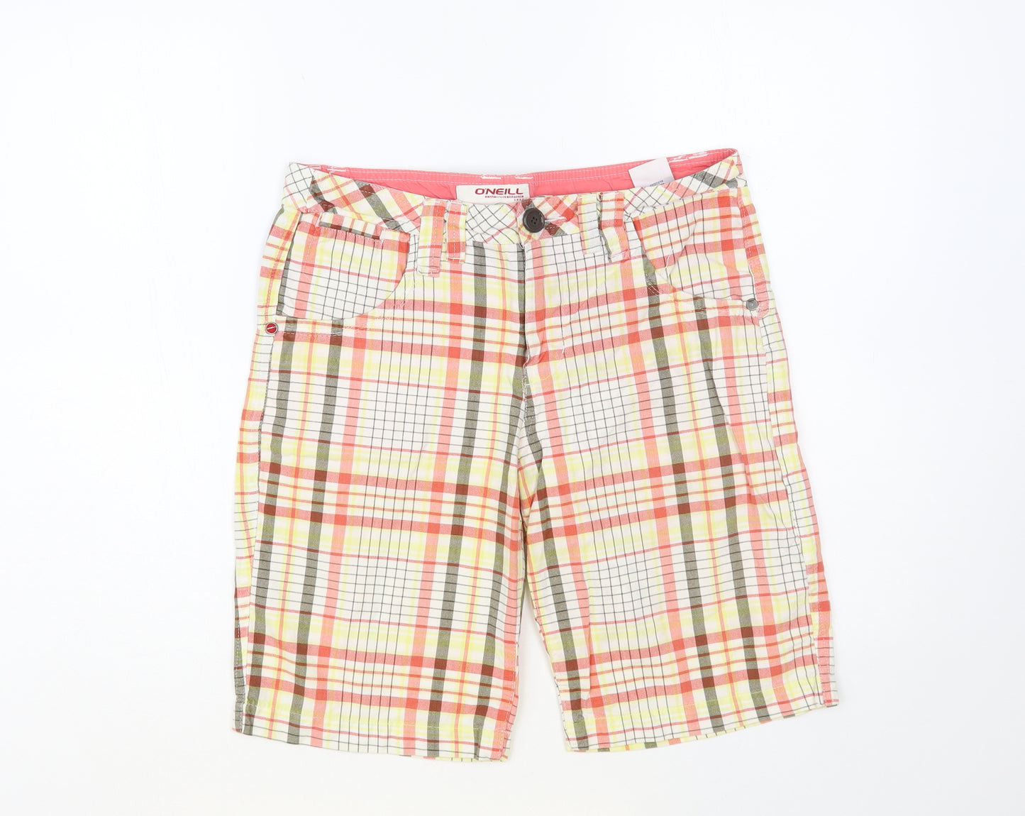 O'Neill Mens Multicoloured Plaid Cotton Chino Shorts Size 30 in L10 in Regular Button