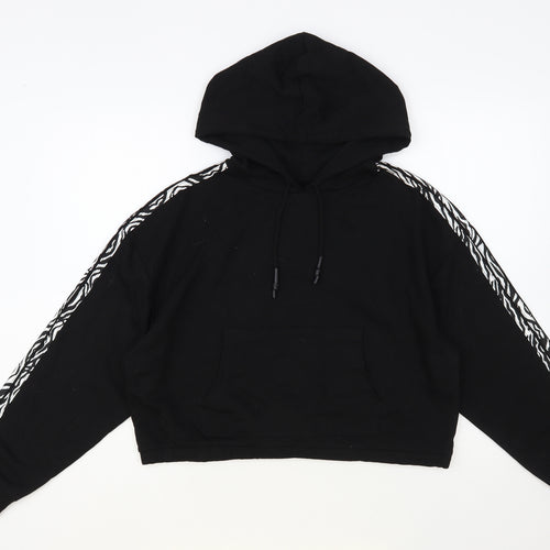 Brave Soul Womens Black Animal Print Cotton Pullover Hoodie Size M Pullover - Cropped