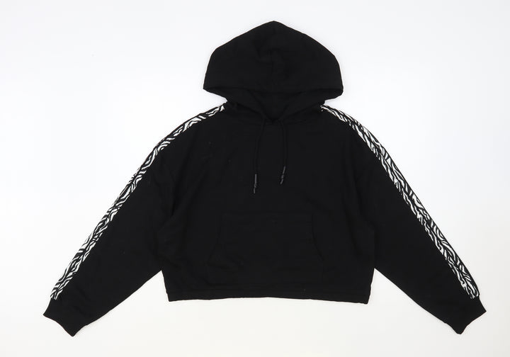 Brave Soul Womens Black Animal Print Cotton Pullover Hoodie Size M Pullover - Cropped