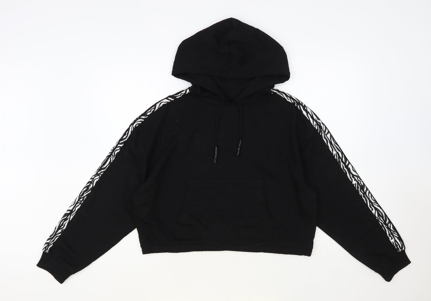 Brave Soul Womens Black Animal Print Cotton Pullover Hoodie Size M Pullover - Cropped