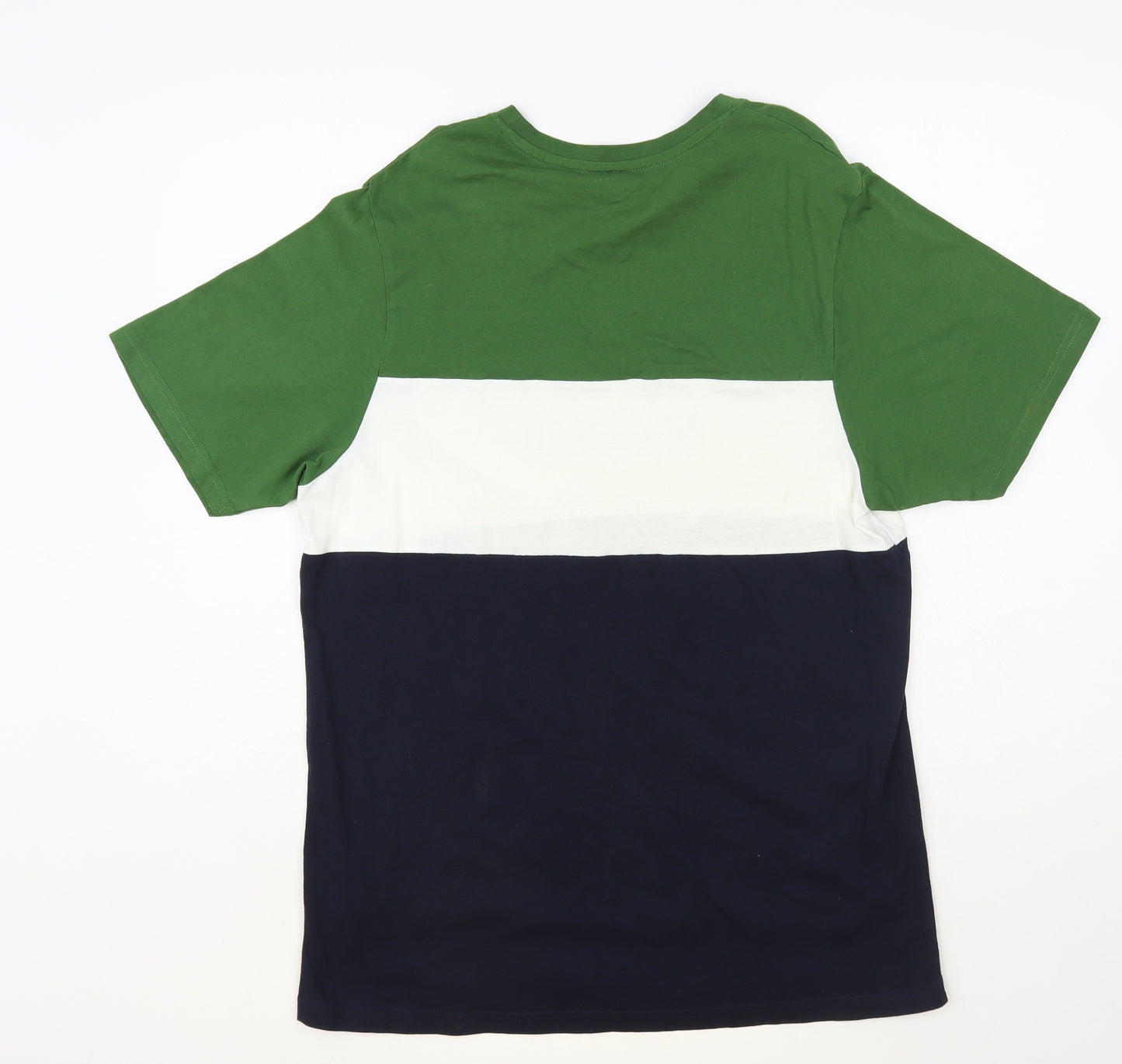 Pull & Bear Mens Multicoloured Colourblock Cotton T-Shirt Size M Crew Neck