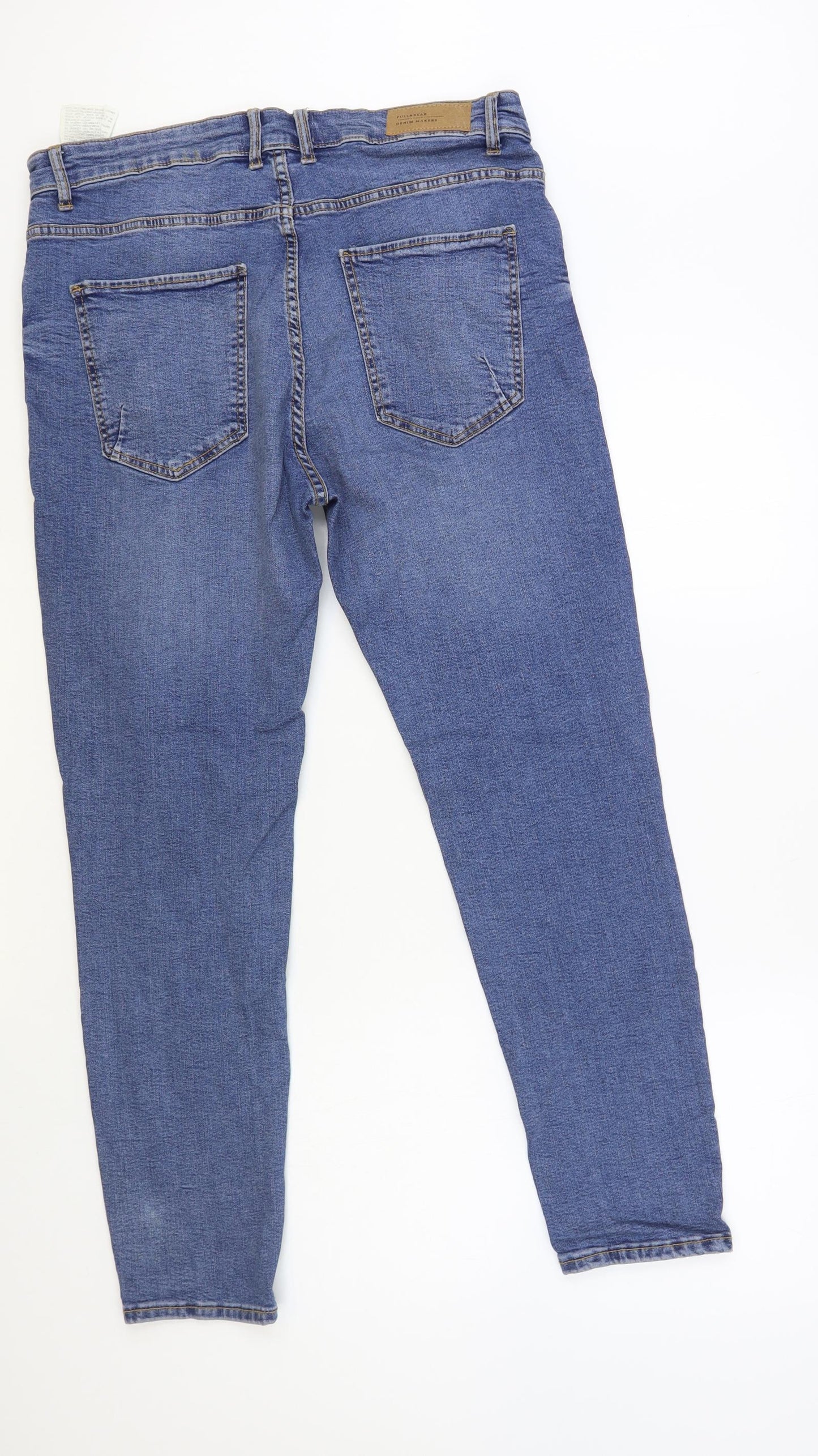 Pull & Bear Womens Blue Cotton Tapered Jeans Size 16 L29 in Regular Button