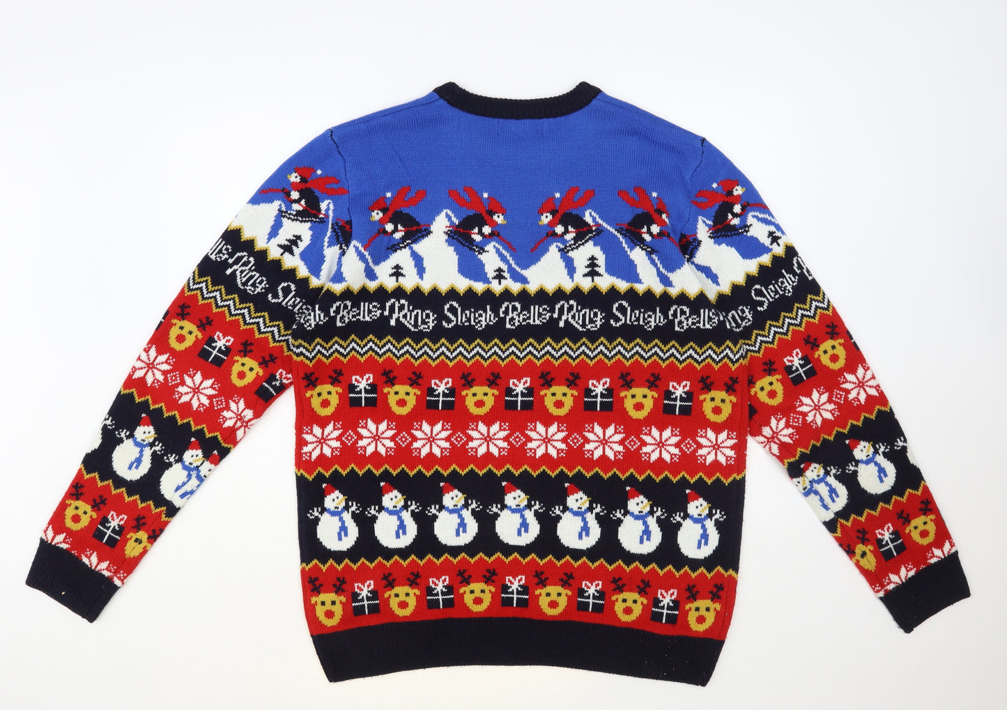Primark Mens Multicoloured Crew Neck Geometric Acrylic Pullover Jumper Size L - Christmas Jumper