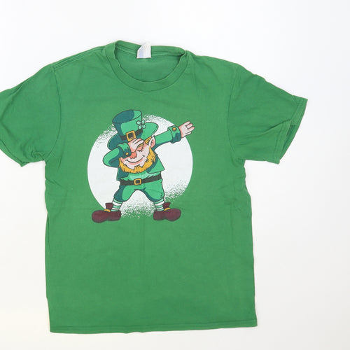 Port & Company Boys Green Cotton Pullover T-Shirt Size 11-12 Years Crew Neck Pullover - Leprechaun