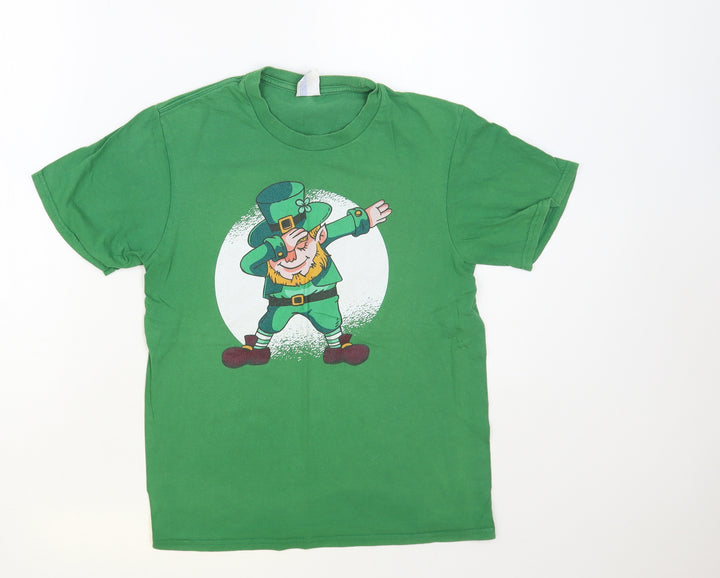 Port & Company Boys Green Cotton Pullover T-Shirt Size 11-12 Years Crew Neck Pullover - Leprechaun