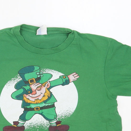 Port & Company Boys Green Cotton Pullover T-Shirt Size 11-12 Years Crew Neck Pullover - Leprechaun