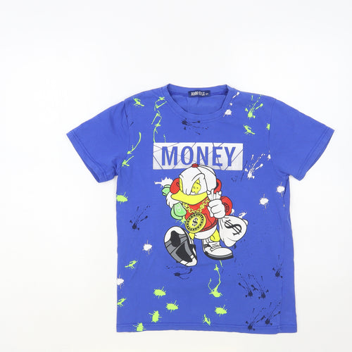 Bimbo Style Boys Blue Cotton Pullover T-Shirt Size 12 Years Crew Neck Pullover - Money