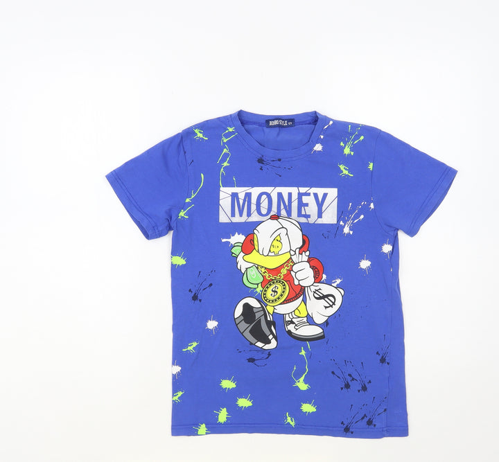 Bimbo Style Boys Blue Cotton Pullover T-Shirt Size 12 Years Crew Neck Pullover - Money