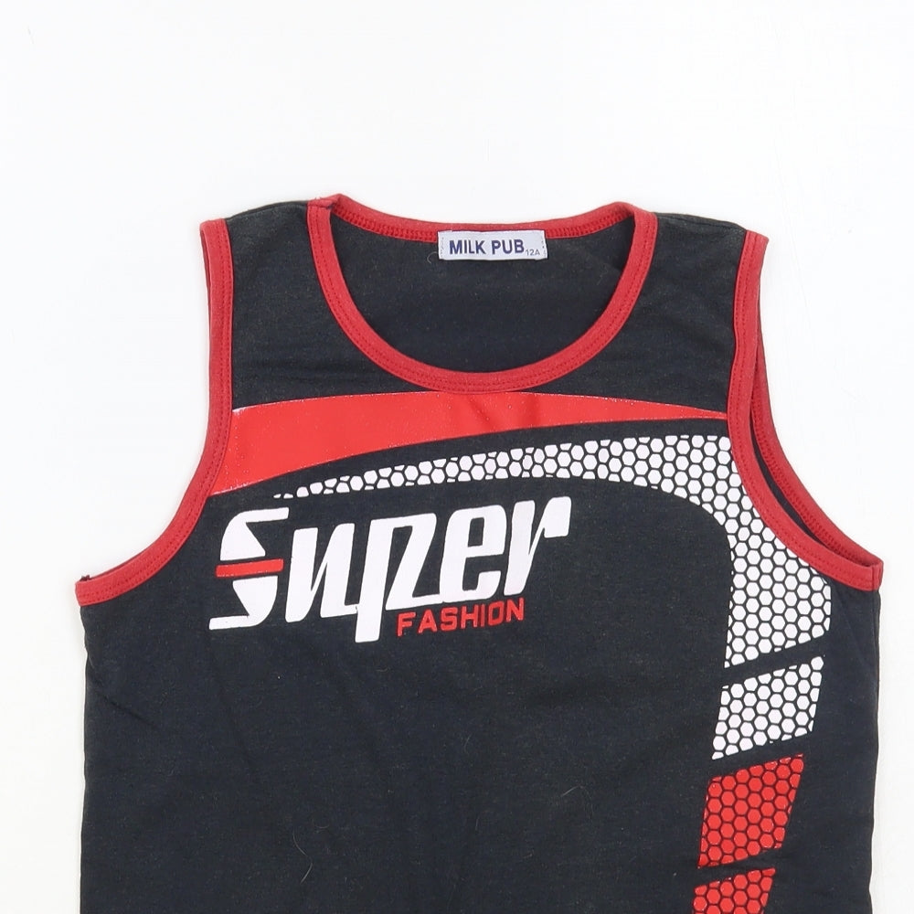 Milk Pub Boys Grey Cotton Pullover Tank Size 12 Years Crew Neck Pullover