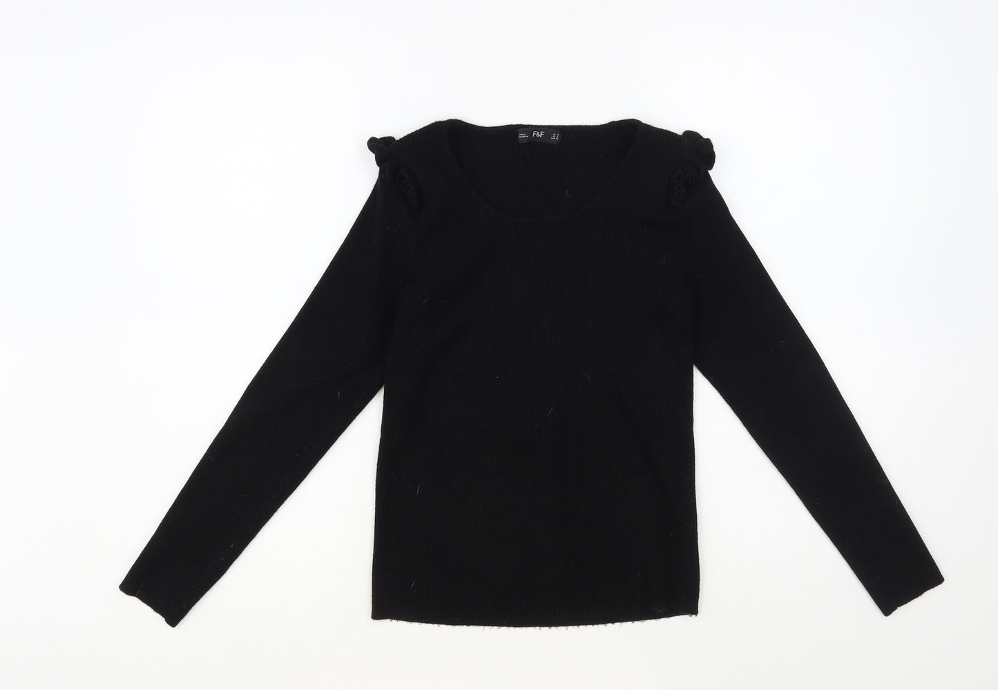 F&F Womens Black Round Neck Acrylic Pullover Jumper Size 14