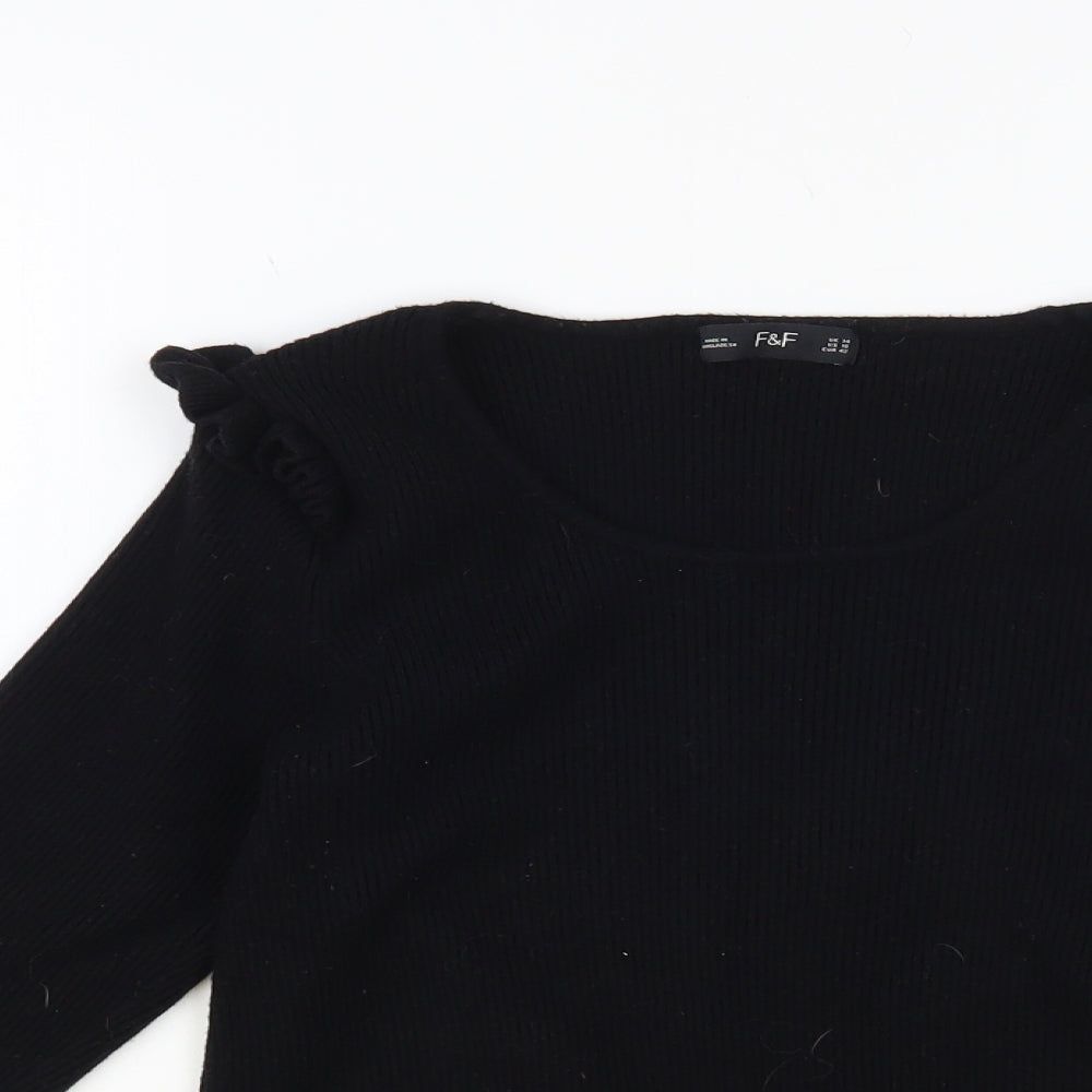F&F Womens Black Round Neck Acrylic Pullover Jumper Size 14