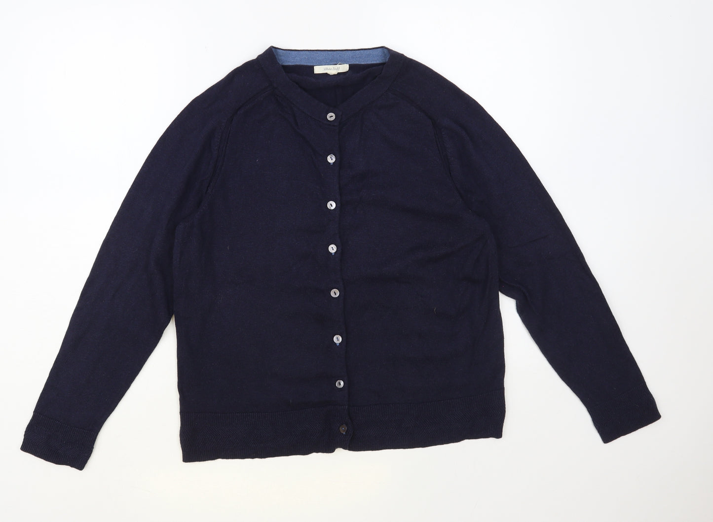 White Stuff Womens Blue Round Neck Cotton Cardigan Jumper Size M