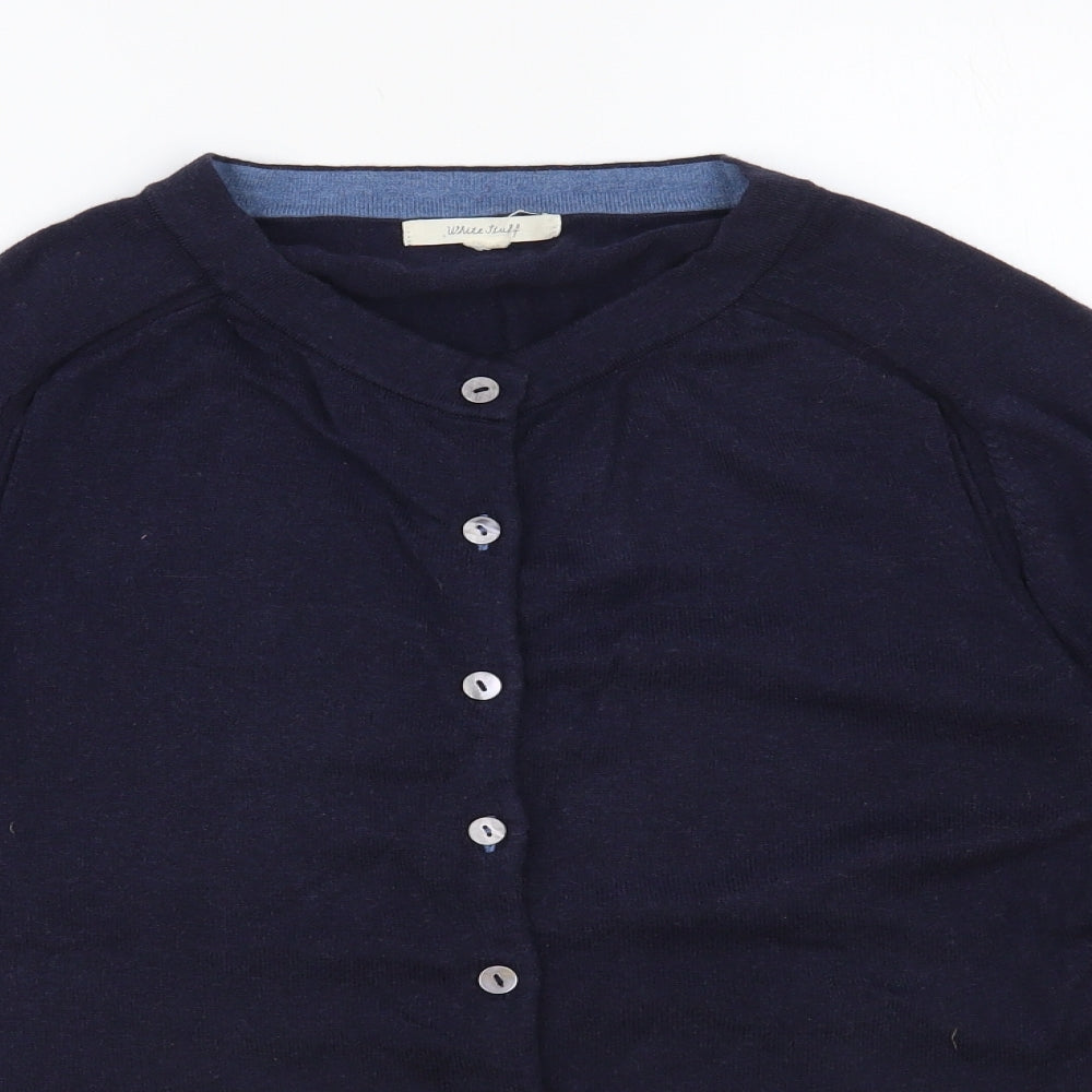 White Stuff Womens Blue Round Neck Cotton Cardigan Jumper Size M