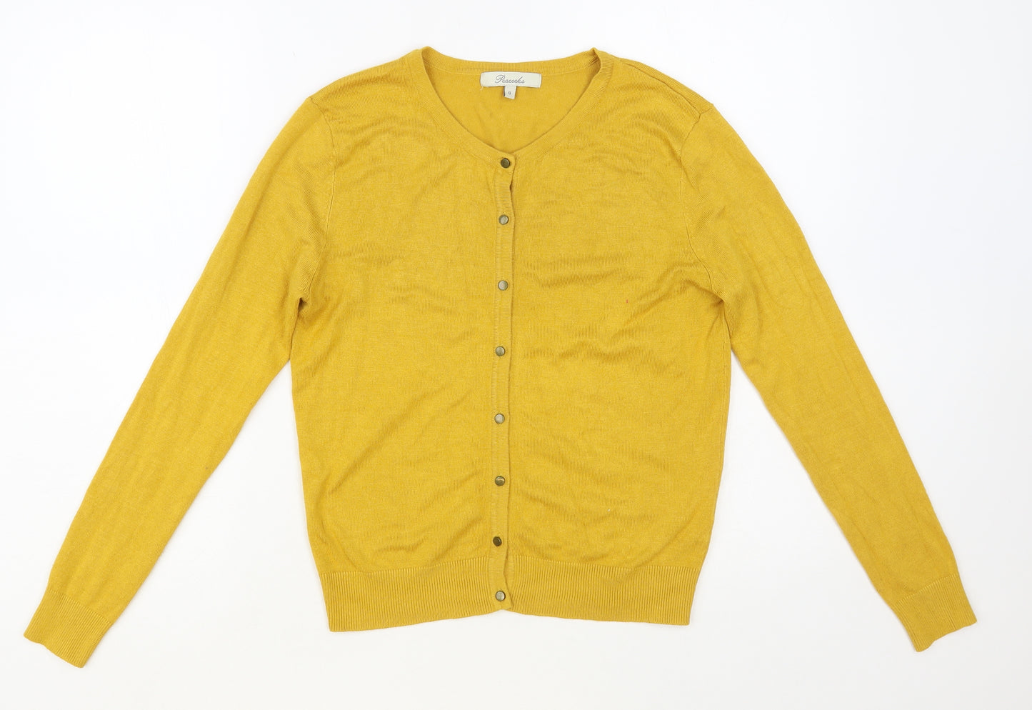 Peacocks Womens Yellow Round Neck Viscose Cardigan Jumper Size 8