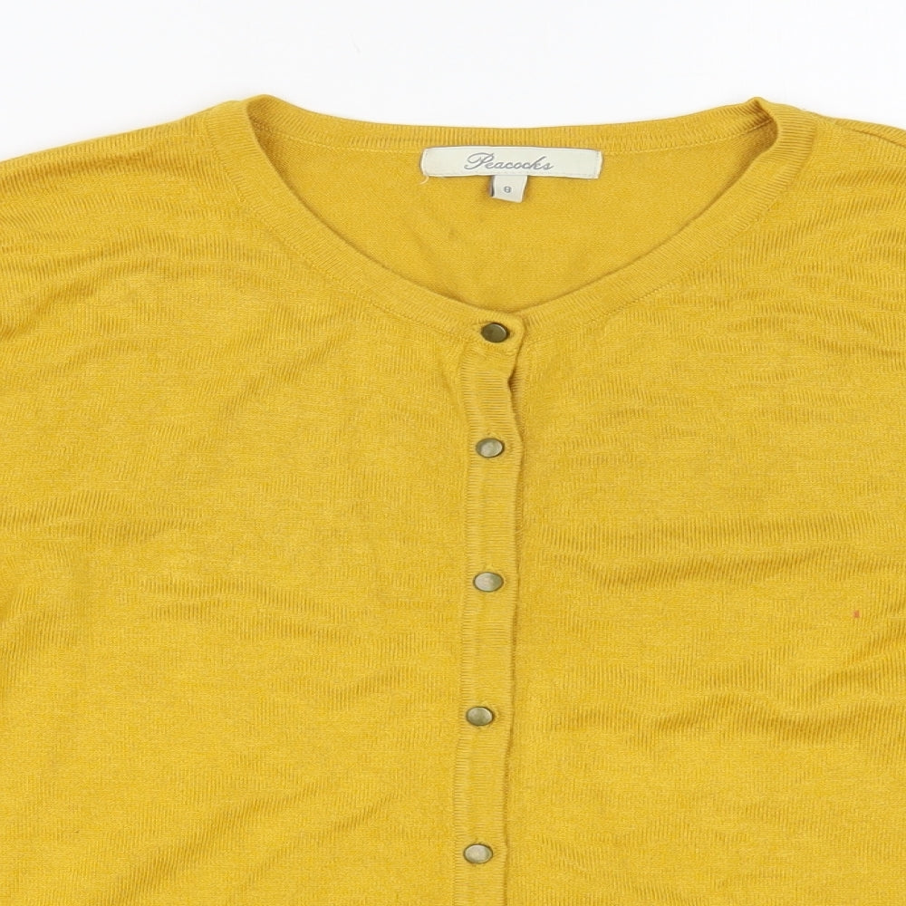 Peacocks Womens Yellow Round Neck Viscose Cardigan Jumper Size 8
