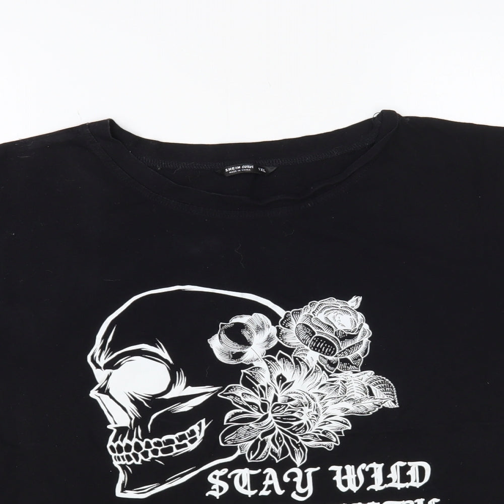 SheIn Womens Black Cotton Basic T-Shirt Size XL Round Neck - Wild And Beautiful