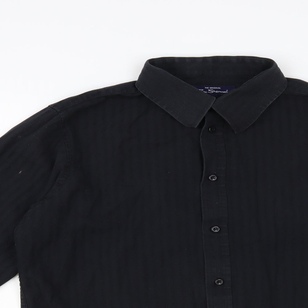 Ben Sherman Mens Black Cotton Button-Up Size L Collared Button