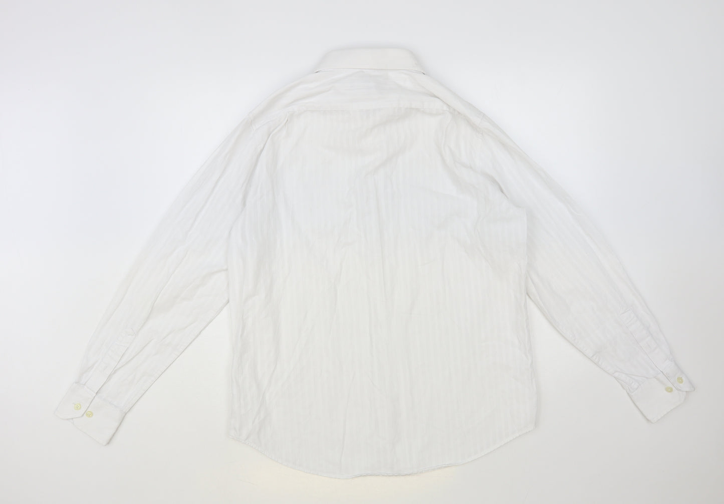 Ben Sherman Mens White Striped Cotton Button-Up Size L Collared Button