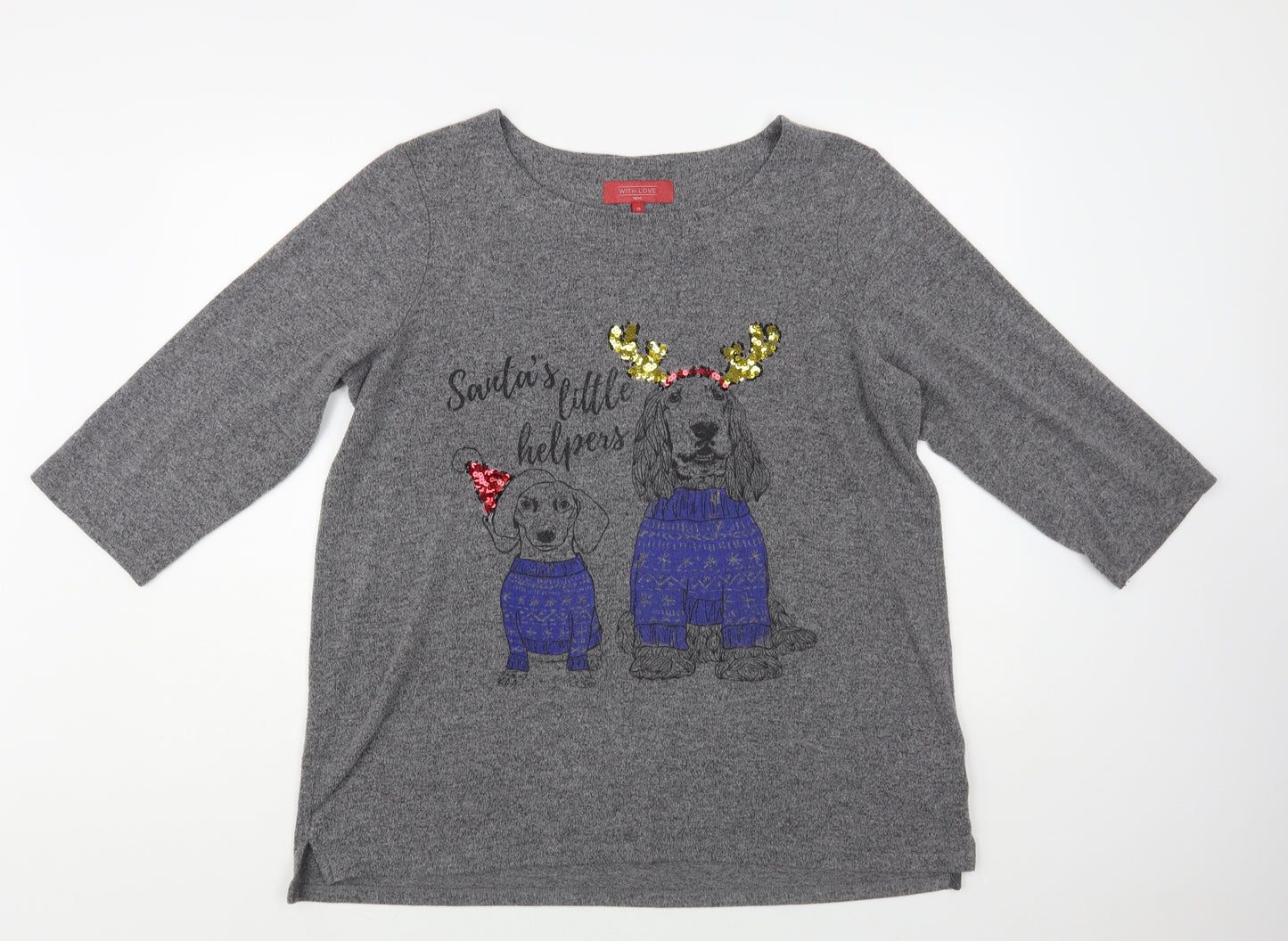 NEXT Womens Grey Cotton Pullover Sweatshirt Size 20 Pullover - Santa's Little Helpers