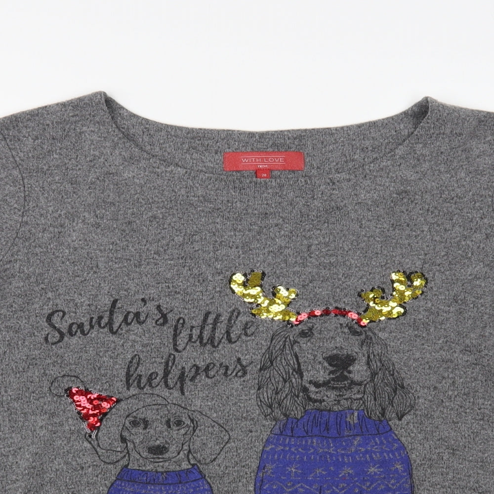 NEXT Womens Grey Cotton Pullover Sweatshirt Size 20 Pullover - Santa's Little Helpers