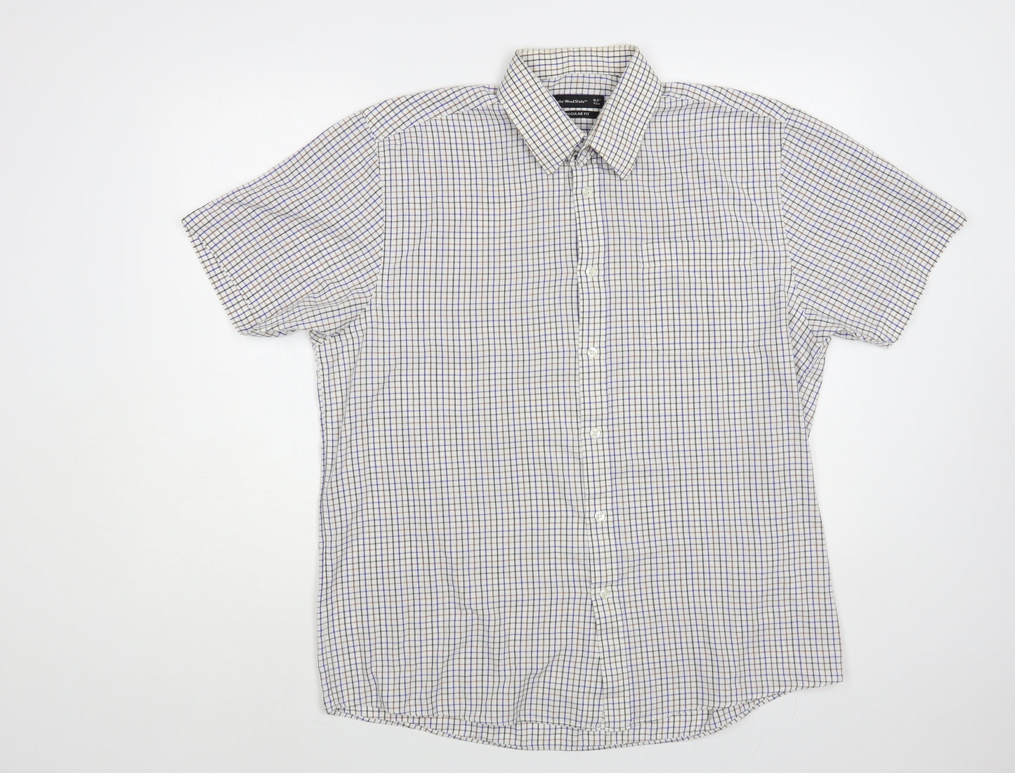 Cedar Wood State Mens White Check Cotton Dress Shirt Size 16.5 Collared Button